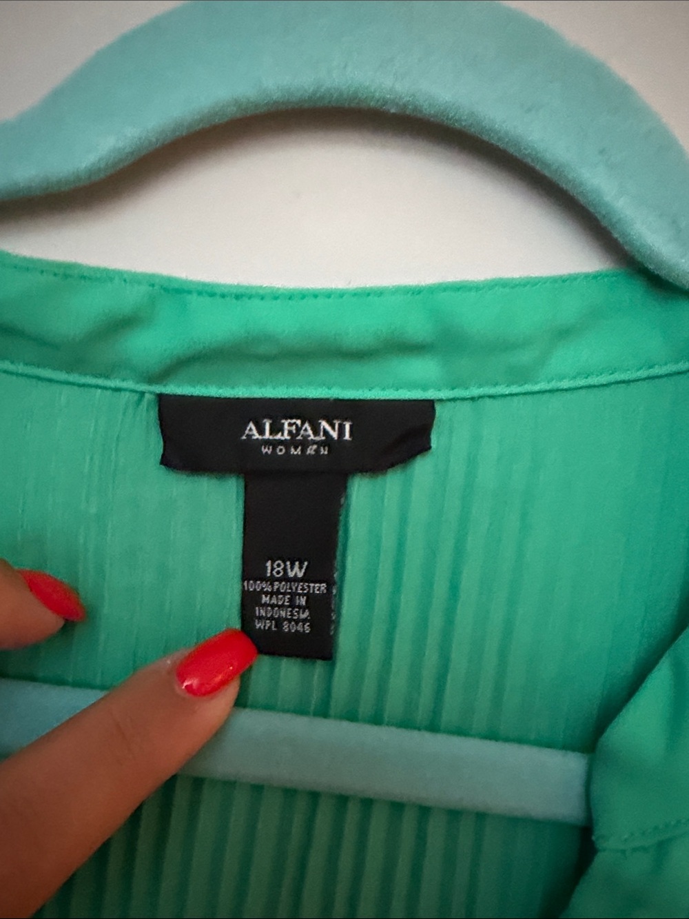 Alfani Pleated V-Neck Button-Front Blouse in Mint - Picture 2 of 3